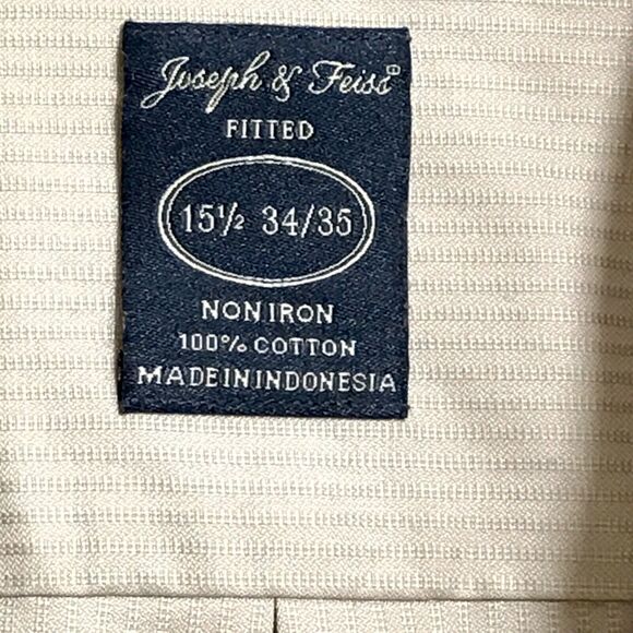 Joseph & Feiss Mens Taupe Textured Stripe non-iron Dress Shirt Sz 151/2 34/35 - Picture 3 of 5
